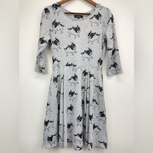 Papillon size Medium Women’s Gray French Bulldog 3/4 Sleeve Sweater Dress